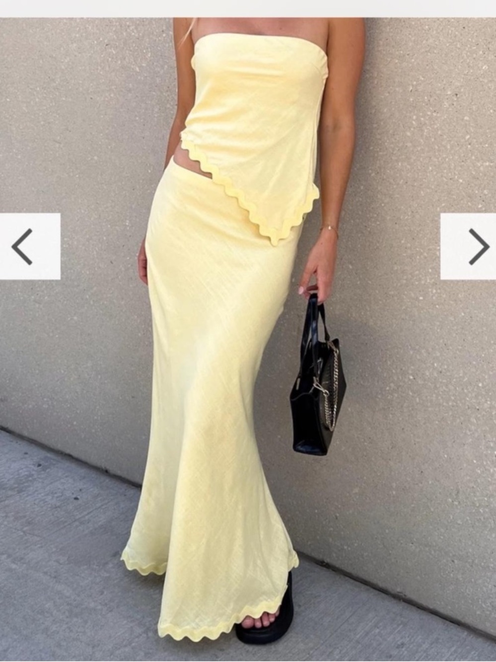 Yellow Strapless Scalloped Two-Piece Skirt Set Yellow Maxi Skirt Set